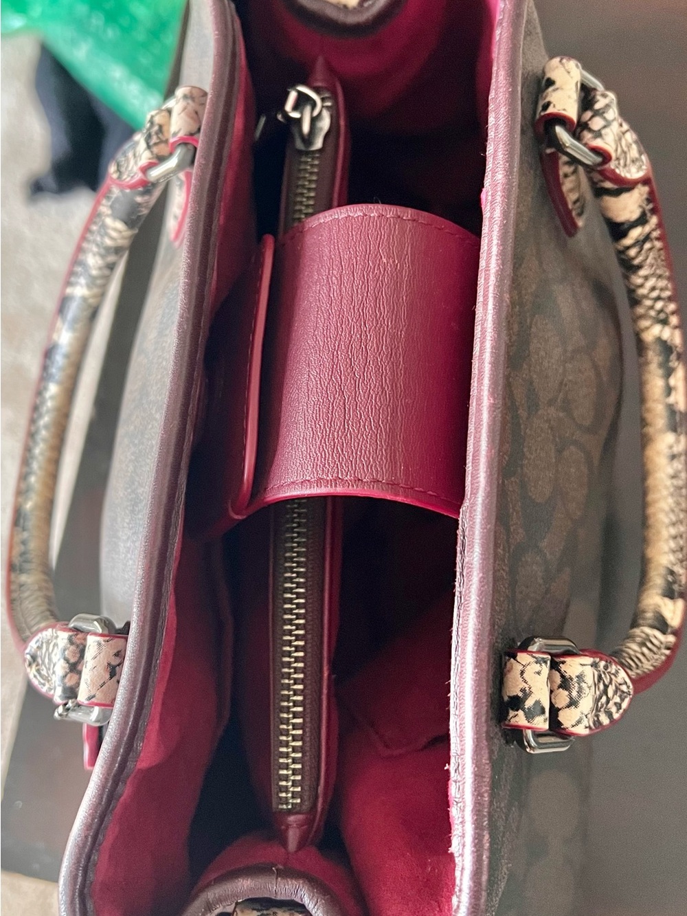 COACH MARGOT Embossed Snake Leather Signature Satchel Dark Brown/Burgundy - Picture 14 of 16